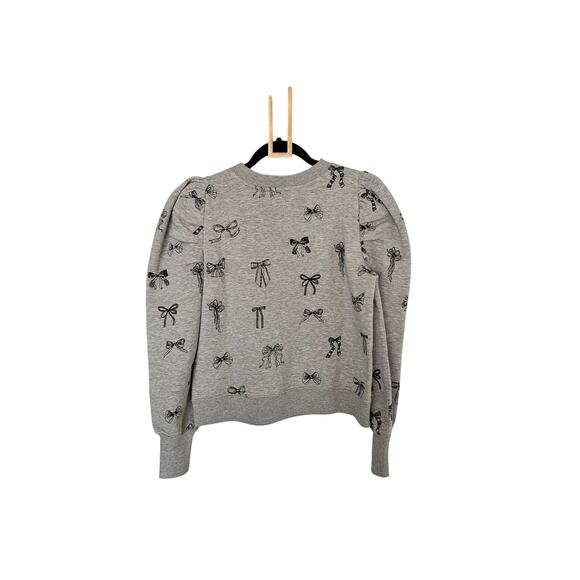 Anthropologie Maeve Gray Navy Embroidered Bow Puff Sleeve Sweatshirt NWT Small - Picture 8 of 9